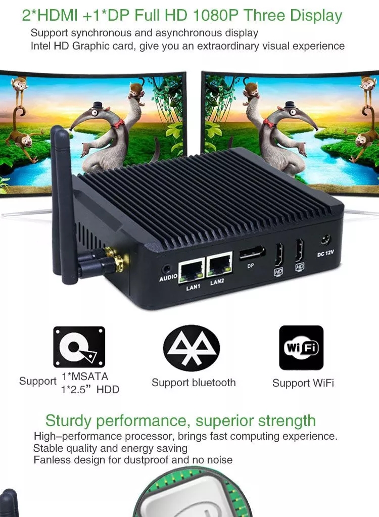  Mini PC Quad Core Intel N3160 Q5 2*HD, 1*DP, Support three Display, 3G/4G Function 